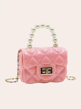 Pink Quilted Mini Pearl Handle Crossbody Bag Candy Gloss Purse